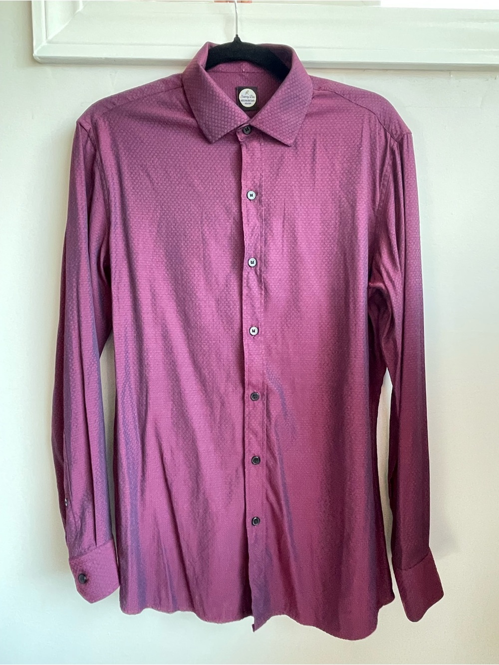 Custom Silk Maroon Slim Fit Men's Dress Shirt Made in Vietnam (Size M)